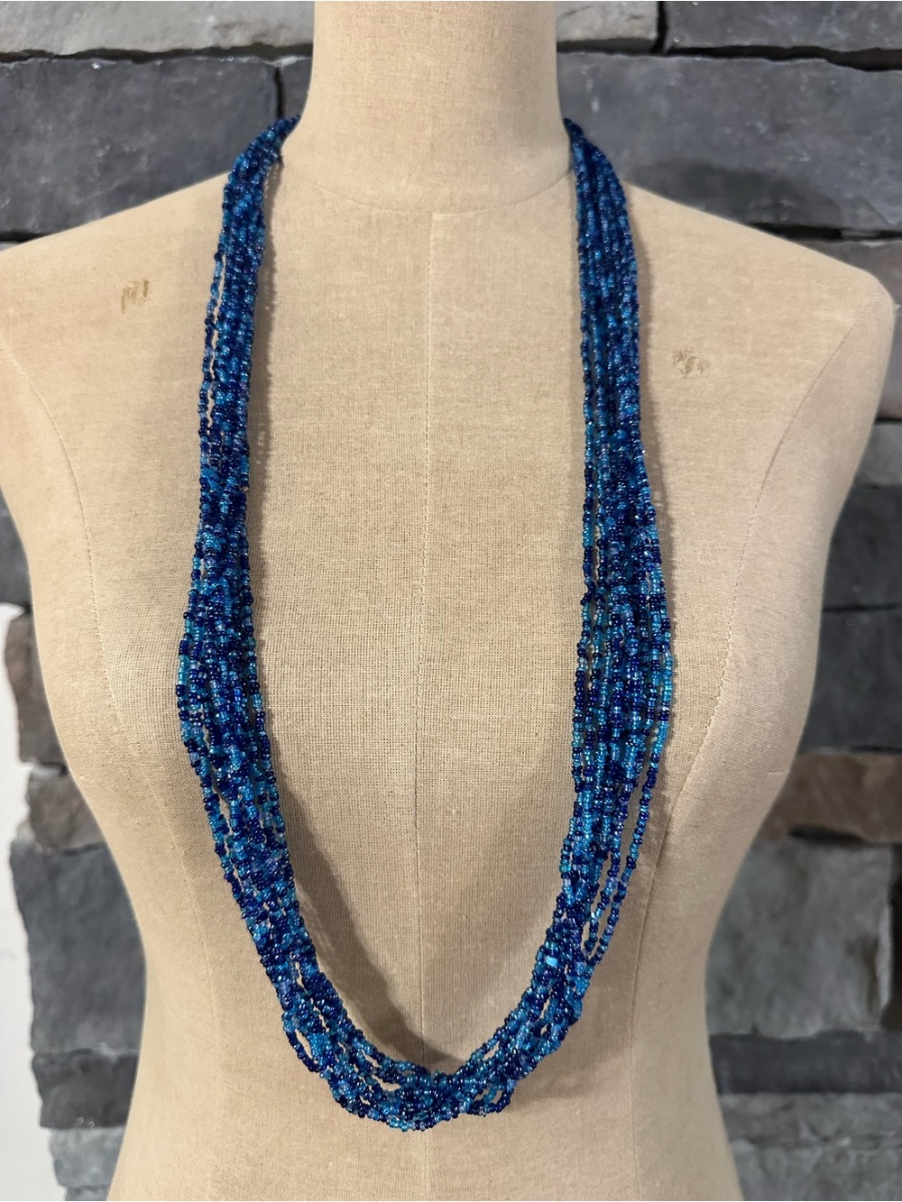 Multi-Strand Blue Seed Bead Necklace - Elegant Women’s Jewelry
